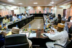Governor Ahmadu Fintiri with commissioners during Valeditory session